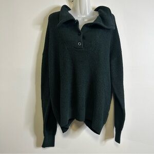Aerie Cozy Up Waffle Knit Button Sweater Dark Green